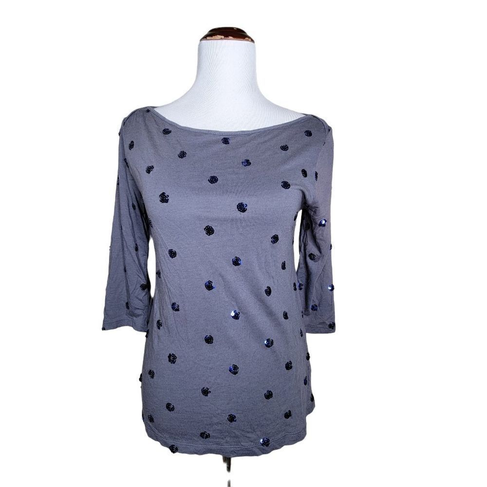 Old Navy Three Quarter Sleeve Polka Dot Sequin T Shirt Gray Blue Size Medium